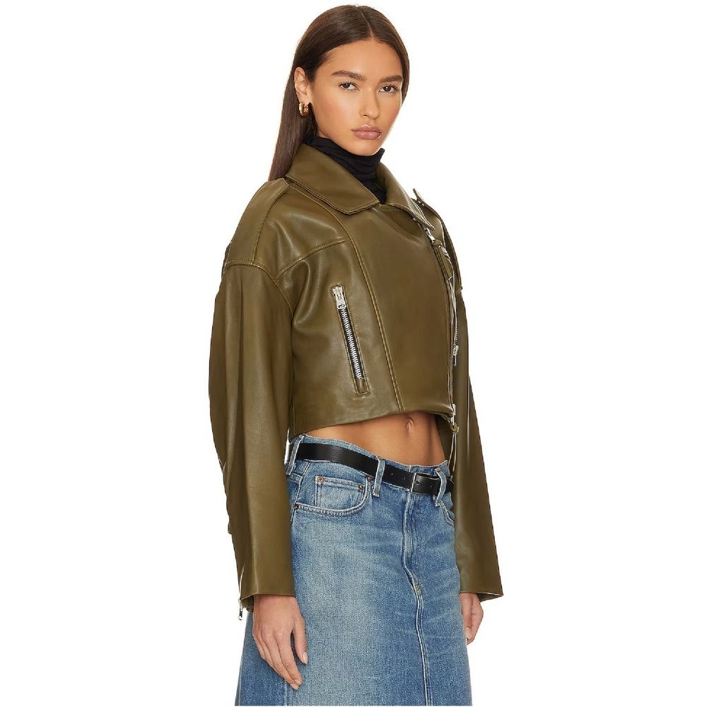 Agolde X Shoreditch Ski Club Leather Jacket Xs Y2k 90s Concert Edgy Olive Remi — image 4 of 8